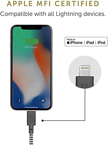 Native Union Night Cable – 10 ft Heavy-Duty USB-C to Lightning Charging Cable with Weighted Knot for i Phone 14 and Earlier – MFi Certified, Fast Charging, Stylish Zebra Design for Ultimate Convenience and Durability