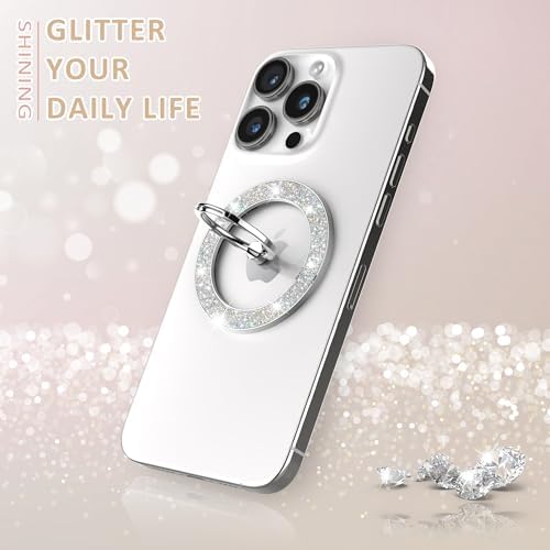 Stylish Glitter Magnetic Phone Ring Holder for Mag Safe – Enhanced Grip & Versatile Stand for i Phone and Android – 2024 Fashion Accessory with 360° Rotation & 180° Flip – Perfect Gift for All Ages