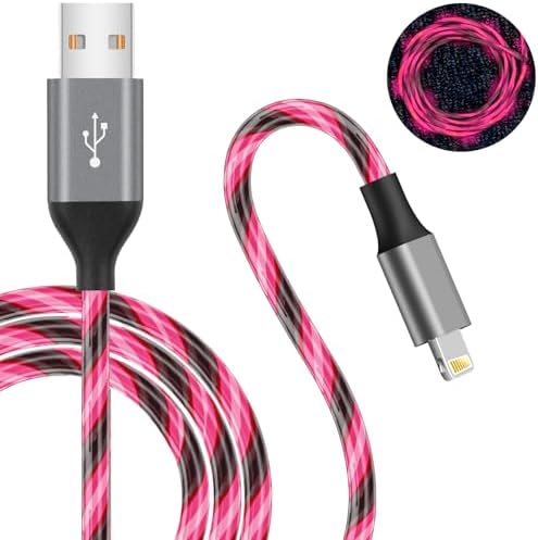 Illuminate Your Charging Experience: MFi Certified 6 ft LED Light Up Lightning Cable for i Phone 14/13/12/11/11 Pro/Max/XS/XR/X/6/7/8 – Fast Charging & High-Speed Data Sync in Vibrant Purple – Optimal Durability & Enhanced Compatibility for Effortless Connectivity