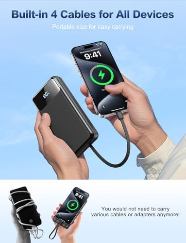 Ultra-High Capacity 50000 m Ah Power Bank – Ultimate Portable Charger with 22.5 W Fast Charging & Built-In Cables for Multi-Device Use – Perfect for Camping, Travel, and Outdoor Adventures – Lightweight, Reliable, and Compatible with i Phone, Samsung Galaxy, Google Pixel & More – Advanced Safety Features with 10,000 Bend-Resistant Cables for Unmatched Durability – Charge Up to 6 Devices Simultaneously with USB-C Two-Way Charging and LED Display for Power Monitoring – Ideal for Outdoor Enthusiasts and Frequent Travelers Seeking Convenience and Safety – Enjoy 365 Days Replacement Guarantee & 24/7 Customer Support for Peace of Mind