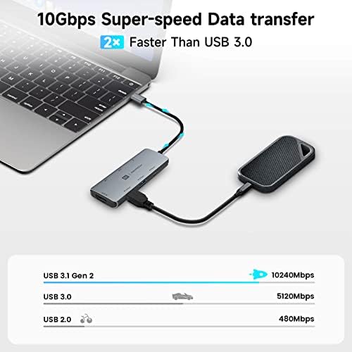 RSHTECH 7-in-1 USB C Hub – Ultimate Multiport Adapter with 8 K HDMI, 10 Gbps USB-C, Dual USB A Ports, 100 W Power Delivery & SD/TF Card Reader – Elevate Your Connectivity and Productivity for Laptops and PCs with Sleek Aluminum Design