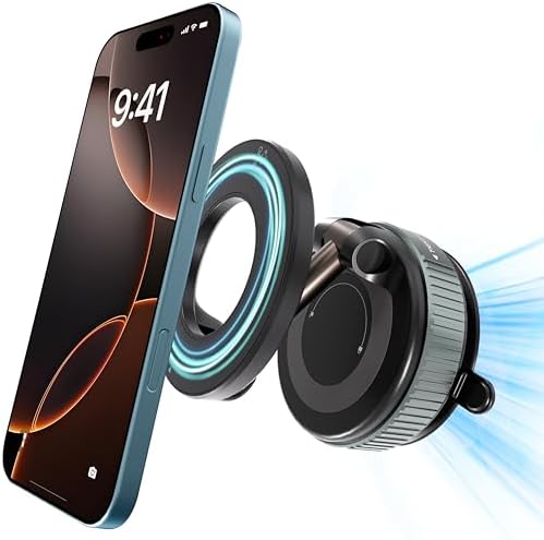Ultra-Strong Magnetic Car Phone Holder with Vacuum Suction for Any Smooth Surface – 360° Rotating MagSafe-Compatible Phone Mount for iPhone/Android, Dashboard Windshield Car Accessories. Black – Enhanced Compatibility and Speed