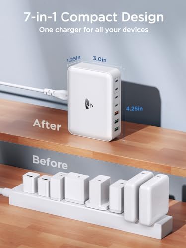 Aione 165 W Ga N Charging Hub – 7-Port Multi-Device Fast Charging Station with 5 ft Cord for i Phone 16/15/14/13/12, Samsung Galaxy S24/S23/S22 & Mac Book – Ultimate Desk Organizer and Power Solution for Tech Enthusiasts