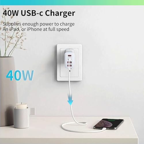 40 W Dual-Pack Fast Charging Wall Charger – 4-Port USB-C & USB-A Power Adapter for i Phone 16, 15, 14, 13, 12 Pro Max – Efficient Multi-Device Charger for Home, Office & Travel Convenience
