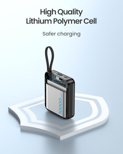 Compact 10,000 m Ah Portable Charger with Built-In Cable – Fast Charging Mini Power Bank for i Phone, Samsung, and Android Devices – Smart LED Display for Battery Monitoring – Ultimate Travel Companion for On-the-Go Power Solutions
