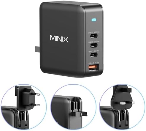 MINIX 165 W Ga N II USB-C Power Adapter – Ultra-Compact 140 W Fast Charging Station with 4 Ports for Multi-Device Connectivity – Essential PD3.1 Charger for Mac Book Pro, i Phone 15 Series, Galaxy S24 Ultra & i Pad Air – Lightweight Travel Companion for Quick Power Solutions