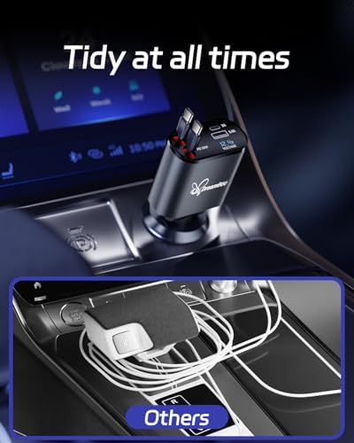 Ultimate 66 W Retractable Car Phone Charger – Fast Dual Type-C Charging Solution for i Phone 15/14, Samsung Galaxy S23+/S23/S22, i Pads – Tangle-Free Design for Efficient Multi-Device Power-Up in Cars and Trucks – Perfect Travel Accessory with Built-In Safety Features