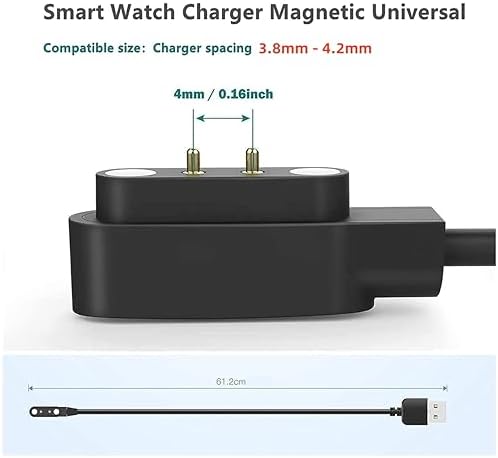 Universal Smartwatch Charger – 2 Pack Magnetic Fast Charging Cable for Enhanced Compatibility (3.8 mm – 4.2 mm Pin Spacing) – Effortless Alignment & Durable Design for All Smartwatch Brands – Reliable Smartwatch Accessory for Home & On-the-Go Power Solutions