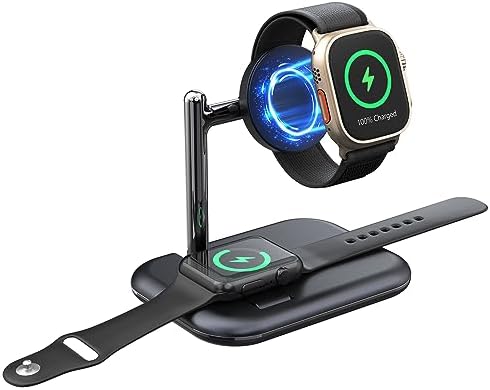 Portable 2-in-1 Wireless Charger Stand for Apple Watch – Foldable Charging Solution for Ultra/SE/Series 1-8 | Enhanced Fast Charging & Stylish Design for On-the-Go Use