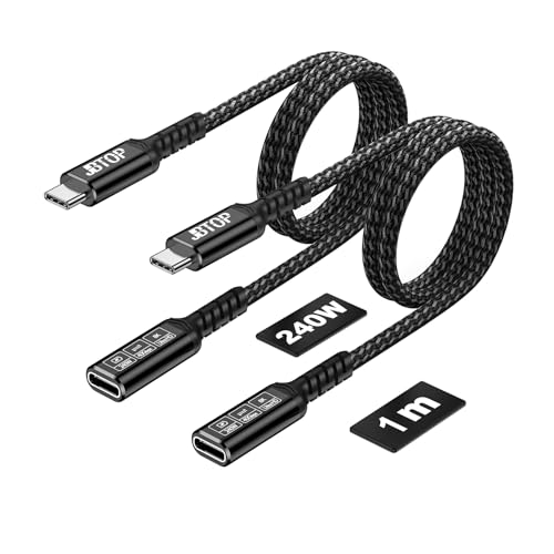 Innovative L-Shaped USB C Extension Cable (2 Pack, 6.6 Ft) – 240 W Power Delivery, 40 Gbps High-Speed Data Transfer, Durable Nylon Braided Design for i Phone 16, i Pad, Mac Book & Mag Safe – Optimal Flexibility for Tightly Spaced Connections