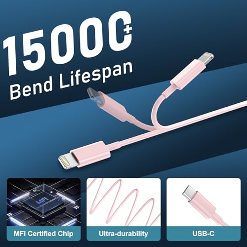 Rapid Charge Lightning Cable & 20 W USB-C Block for i Phone 14/13/12/11 – 3 FT Long Durable Fast Charger for i Pad and i Phone Models – Sleek Black Design for Enhanced Performance and Compatibility