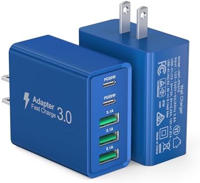 50 W Dual Type C Fast Charging Power Adapter 2-Pack – High-Performance USB-C Charger for i Phone, Samsung, i Pad, and Nintendo Switch – 5-Port Multi-Device Charger for Home and Travel – Compact, Safe, and Reliable Charging Solution