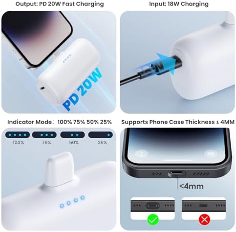 Ultra-Compact 2-Pack i Phone Power Bank – 5200 m Ah PD Fast Charging Mini Portable Charger for Travel – Cordless, Lightweight Battery Pack Compatible with i Phone 14/14 Pro/13/12/11/X/8/7/6 Plus – Essential Charging Solution for On-the-Go Lifestyles