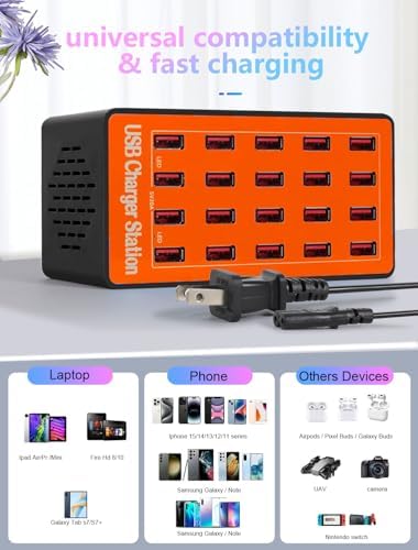 20-Port USB Charging Hub – 100 W Fast Charging Station for Multiple Devices, Smart Power Distribution, Compact USB Charger Dock for Home and Office Use, Ultimate Convenience for Gadgets and Electronics
