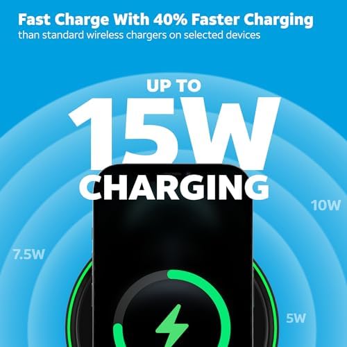 AT&T 15 W Qi-Certified Wireless Charging Pad – Rapid Power Solution for All Qi-Enabled Devices, Sleek White Aesthetic with Premium USB-C Input, Ideal for Seamless Home & Office Charging Experience