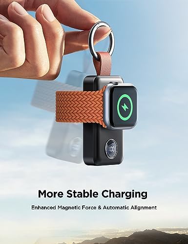 JOYROOM 2000 m Ah Magnetic Wireless Charger for Apple Watch – Compact Keychain Travel Essential for Series 10-2 with Enhanced Speed and Durability, Sleek Black Design for On-the-Go Power Solutions