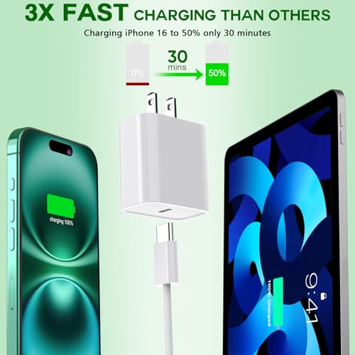 i Phone 16 & 15 Fast Charge Trio: 20 W USB-C Wall Chargers & 10 FT Woven Cables for Ultimate Device Compatibility – Ideal for i Pad Pro, Air Pods, and More – Efficient, Durable, and Perfect for Home or Travel Charging Solutions