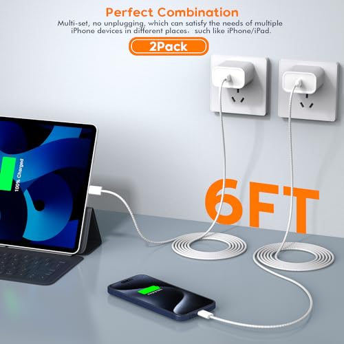 Ultimate Fast Charging Set for i Phone 16/15 – MFi Certified 2-Pack Type C Wall Charger with 6 FT Durable Woven USB-C Cables for i Phone 16 Pro Max, i Phone 15 Plus, i Pad Pro/Air/Mini – Enhanced Speed, Compatibility, and Portability for Home and Travel