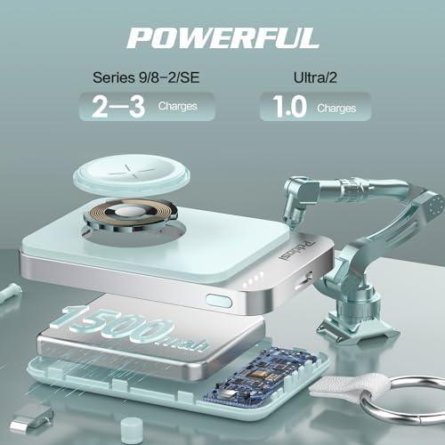 Compact Magnetic Apple Watch Charger Power Bank – 1500 m Ah Keychain Fast Charging Solution for All Models (Series 2-10, SE, Ultra) – Ultimate Portability and Enhanced Compatibility for On-the-Go Lifestyle