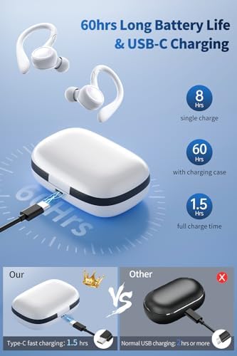 Premium Wireless Earbuds with 60 Hours Playback | Bluetooth 5.3 Noise Cancelling Headphones | IPX6 Waterproof Design for Active Lifestyles | LED Battery Indicator & Dual Mics for Clear Calls | Ultimate Comfort & Audio Quality for Music, Sports, and Daily Use