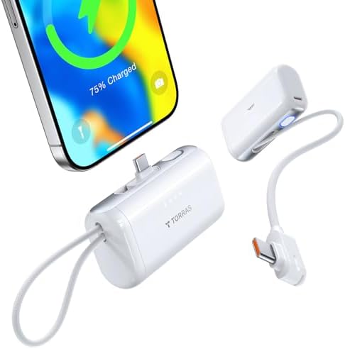 Pogomini 5000 m Ah Portable Power Bank with Integrated USB-C Cable – Ultra-Fast 22.5 W Charger for i Phone 16, Galaxy S25, Google Pixel, and More – Compact Travel Essential for Hiking and Outdoor Adventures – True Power and Universal Compatibility in Desert Gold Finish