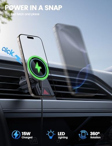 Lamicall Mag Safe Wireless Car Mount Charger – 15 W Fast Charging Phone Holder for i Phone 16, 15, 14, 13 Pro Max – Secure Magnetic Vent Mount for Hands-Free Navigation – Sleek, Durable Design for Effortless Installation and Enhanced Driving Safety