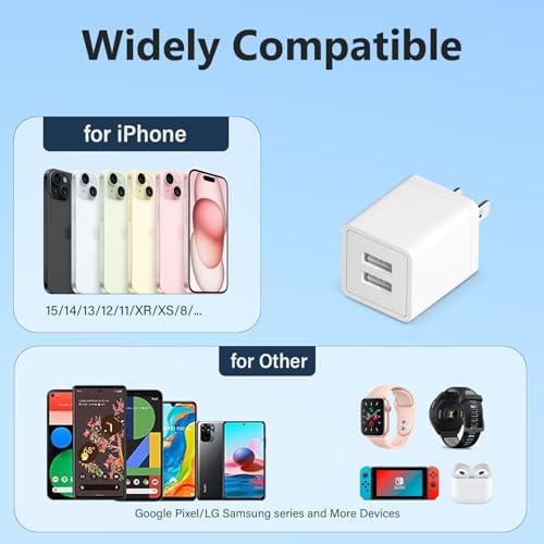 Compact Dual USB-A Fast Charging Block – Lightweight 5 V 2.1 A Wall Charger for i Phone, Android, PS4, Kindle & More – Safe Overcharge Protection for Efficient On-the-Go Power Solutions