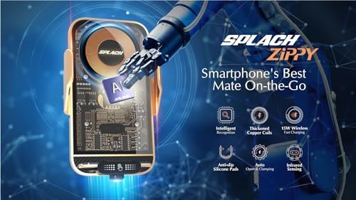 SPLACH Zippy Wireless Charging Phone Holder – Effortless Auto-Sensor Mount for i Phone, Samsung & Google (4.7″-6.8″) – Dual-Purpose Fast Charging Solution for Car & Office in Elegant Silver Finish – Elevate Your Mobile Charging with Seamless Accessibility and Robust Durability