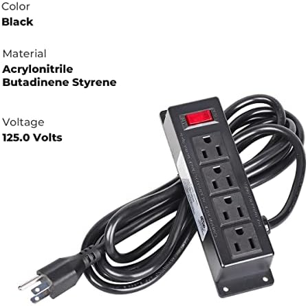 Revolutionize Your Workspace with the Wall Mount Power Outlet Strip – 4 Outlet Power Hub with On/Off Switch, 3 ft Cord for Under Desk Organization, Sleek Flat Plug Design in Black – Ideal for Home, Office, and Industrial Use, Enhanced Device Compatibility and Efficient Cable Management