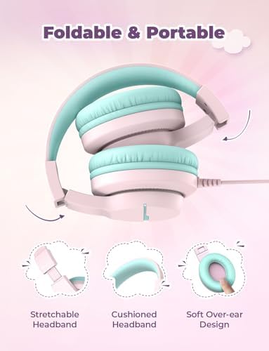 i Clever Kids Headphones: Safe 85 d B Volume-Limited Over-Ear Stereo Sound for Children – Foldable, Lightweight, and Compatible with i Pads and Computers for Easy Travel and Learning