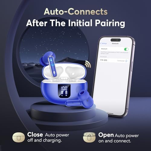 EUQQ Bluetooth 5.4 Wireless Earbuds – Cutting-Edge Active Noise Cancelling Technology with Robust Deep Bass, 36-Hour Battery Life for All-Day Use, IPX7 Waterproof Protection for Sports and Daily Adventures – Built-in Microphone for Effortless Calls – Elevate Your Audio Experience in Sleek Blue Design