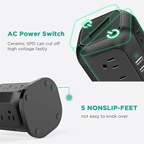 Ultimate Power Strip Tower with USB Ports – Ai Joy 12 AC Outlet Surge Protector and 4 USB Charging Station with 10 Ft Extension Cord, Overload Protection for Home, Office, and Dorm Use – Space-Saving Design for Enhanced Device Compatibility and Fast Charging