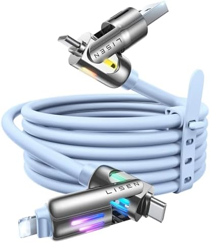 LISEN 240 W 4-in-1 USB C to Lightning Charging Cable – 10 FT Heavy-Duty Multi-Device Charger with LED Indicator for i Phone 16/15/14 Pro, Mac Book, i Pad, Samsung S25 & Nintendo Switch – Ultimate Flexibility and Fast Power Delivery