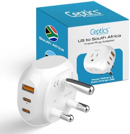 Ultra-Compact 5-in-1 Travel Power Adapter for India, Pakistan & More – Rapid Charge 3.1 Dual USB & USB-C Ports for Bangladesh & Maldives – Lightweight Design for Effortless Global Device Charging on Your Journeys