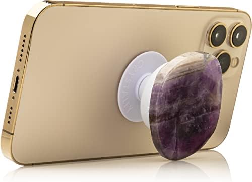 Transform Your Mobile Experience with CRYSTALFY White Clear Quartz Druzy Crystal Phone Grip – Versatile Kickstand & Unique Gemstone Top for i Phone, i Pad, Kindle & More – Handcrafted Natural Accessory with Enhanced Adhesion and Customizable Design – Perfect for Style, Functionality, and Gifting