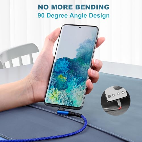 10 ft Right Angle USB C Cable 5-Pack – Fast Charging Nylon Braided Charger for Samsung Galaxy S25, S24, S23, A16, A15 & Google Pixel 9, 8 – Superior Durability and Comfort for Gaming and Daily Use – Enhanced Compatibility for All Type C Devices