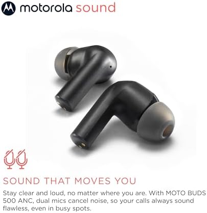 Motorola Sound Moto Buds 500 ANC – Exceptional True Wireless Earbuds with IPX4 Sweat Resistance, Advanced Touch Controls, and Dual Microphone Noise Cancellation – Superior Sound Quality for Active Lifestyles – Sleek Black Design with Extended Battery Case – Perfect for Commuting, Fitness Enthusiasts, and Home Audio Enjoyment