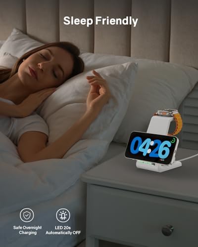 CIYOYO 3-in-1 Fast Wireless Charging Dock – Streamlined Power Hub for i Phone 16/15/14/13/12/SE, Apple Watch Series 9/8/7/6/SE/5/4, and Air Pods Pro/3/2 – Maximize Charging Efficiency with Innovative Safety Features and Sleek Aesthetic Design for Modern Living