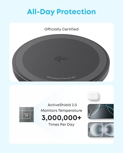 Anker Zolo Qi2 Certified Magnetic Wireless Charger – Fast 15 W Mag Safe-Compatible Charging Pad for i Phone 16/15/14/13 Series & Air Pods – Sleek Black Design for Home & On-the-Go Power Solutions – Ultimate Wireless Convenience with Enhanced Safety Features