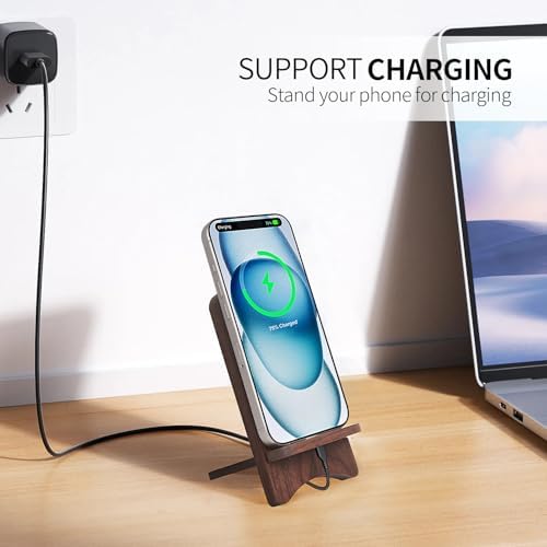 Versatile Solid Wood Phone Stand – Premium Desktop Holder for All Phone Types, Non-Slip Design with Sleek Black Finish, Ideal for Home & Office Use, Enhancing Productivity and Style
