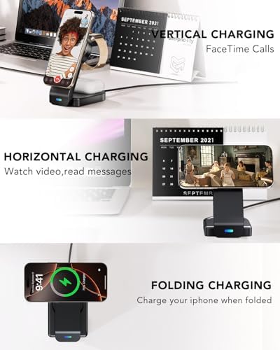 Ultimate 3-in-1 Foldable Wireless Charging Station for Apple Devices – Sleek Magnetic Dock for i Phone 16/15/14/13/12, Apple Watch Series 10/Ultra 2/Ultra/9/8/7/6/5/4/SE/SE 2, and Air Pods 4/3/Pro/2 – Fast, Portable, and Clutter-Free Charging Solution for Home or Travel