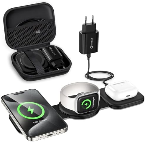 Seacosmo Premium 3-in-1 Wireless Charging Station – Foldable Magnetic Charger for i Phone 16/15/14/13/12 Pro/Max/Plus, Apple Watch, and Air Pods – Ultimate Travel-Friendly Fast Charging Solution with Enhanced Compatibility and Stylish Design