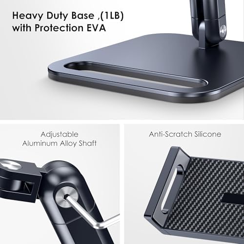 Premium Aluminum Tablet Stand for Enhanced Ergonomics – Fully Adjustable Holder Compatible with i Pad Pro, Air, Mini, Galaxy Tab, Surface Pro, and Kindle (4.7″-13″) – Sturdy Heavy-Duty Base for Stability – Sleek Black Design for Home and Office Use – Elevate Your Viewing Experience with Optimal Comfort and Style