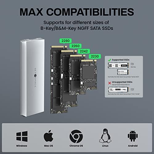 Ultra-Durable SETMSPACE NVME Enclosure – 10 Gbps SSD Adapter for M-Key Drives, Solid Aluminium Alloy Case with USB C/A Cables, Supports 2230/2242/2260/2280 Sizes, Enhanced Portability and Robust Performance in Sleek Grey Design