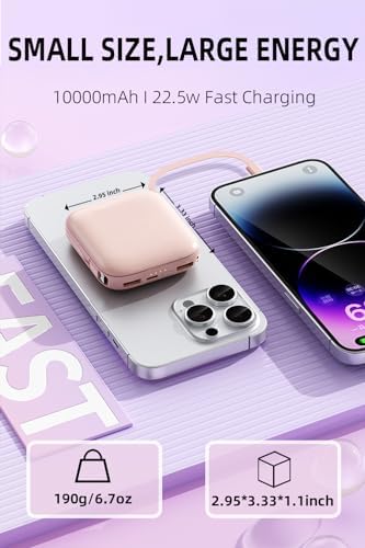 Chic Pink 3-in-1 Power Bank with 10,000 m Ah Capacity – Fast 22.5 W Charging, Integrated Cables & Quad Outputs for Effortless Device Power-up – Ultimate Portable Charger for i Phone, Android, & Samsung Devices – Ideal for Modern Professionals and Travelers