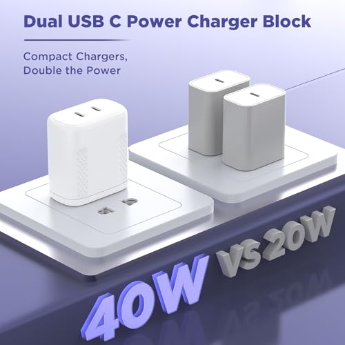 Dual USB C Fast Charging Adapter 2-Pack – Essri 40 W Ga N Charger Block with PD 3.0 Technology for i Phone 16/15/14/13/12 Pro Max, i Pad Pro/Air/Mini, Galaxy S25/S24, Google Pixel – Compact, High-Speed Power Delivery for Tech-Savvy Users
