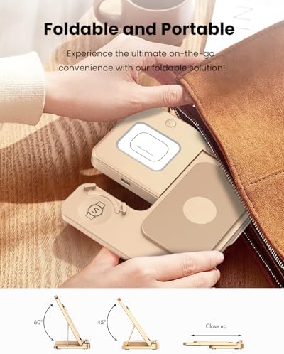 GEEKERA 3 in 1 Foldable Wireless Charger Stand for Samsung Devices – Fast Charge Station for Galaxy Watch6/5 Pro/4/3/Active, S24/S23/S22/S21, Z Flip/Fold Series & Buds 2 Pro – Sleek, Portable Design for Home/Office Travel