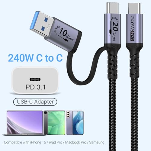 Premium USB A to C Android Auto Cable 3.3 ft [2 Pack] – Fast Charging USB C 3.1 & 20 Gbps Data Transfer for Seamless Connectivity with i Phone 16, Galaxy S23, Pixel 9 Pro – Enhanced Durability & Versatile Use for Car Play and Navigation