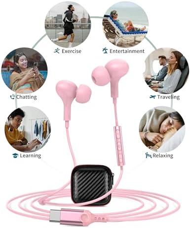 Magnetic USB C Earbuds for Samsung Galaxy S24 Ultra, S23 FE, S22, S21, A54, A53 & i Phone 16, 15 Pro Max – Noise Isolating Wired Headphones with Microphone and Volume Control for Enhanced Audio Experience – Perfect for Music Lovers and Professionals