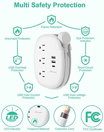 Alitayee 20 W USB-C Power Strip: Compact 3-Outlet Surge Protector with Fast Charging & Flat Plug for Travel, Home, and Office – Ideal for i Phone and QC 3.0 Devices with 3 ft Extension Cord for Maximum Portability and Compatibility